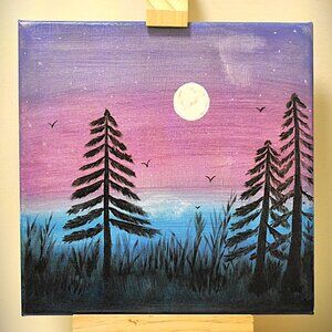 NAT5- Nature Loving Forest View At Night With Moon Rise & Signed By "CANNOOVA"